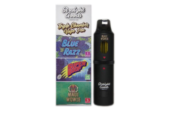 Straight Goods Triple Chamber Vape – Blue Raz + Super Boof + Maui Wowie (3 Grams + 3 Grams + 3 Gram)