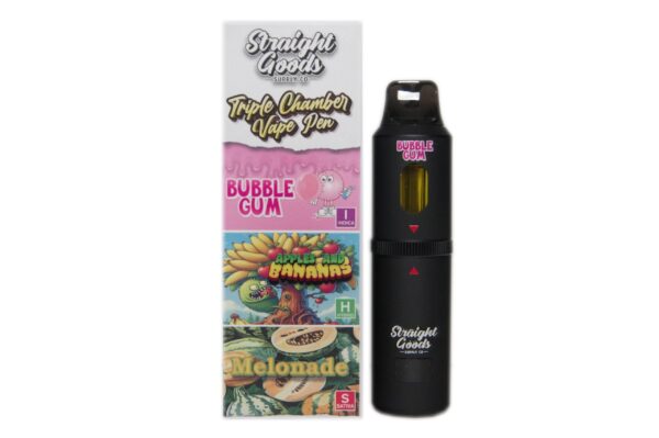 Straight Goods Triple Chamber Vape – Bubble Gum + Apples and Banana + Melonade (3 Grams + 3 Grams + 3 Gram)