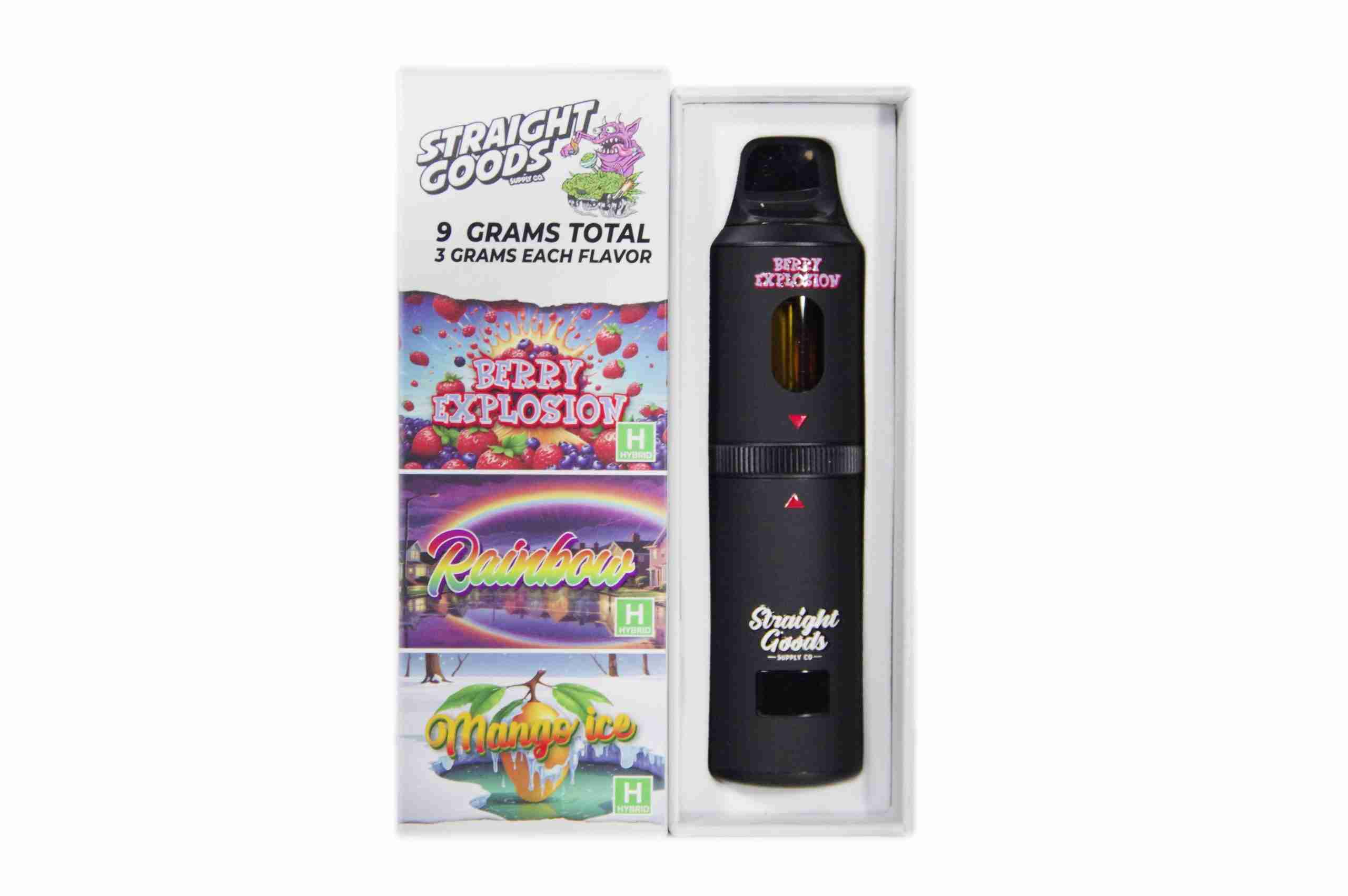 Straight Goods Triple Chamber Vape – Berry Explosion + Rainbow + Mango Ice (3 Grams + 3 Grams + 3 Gram)