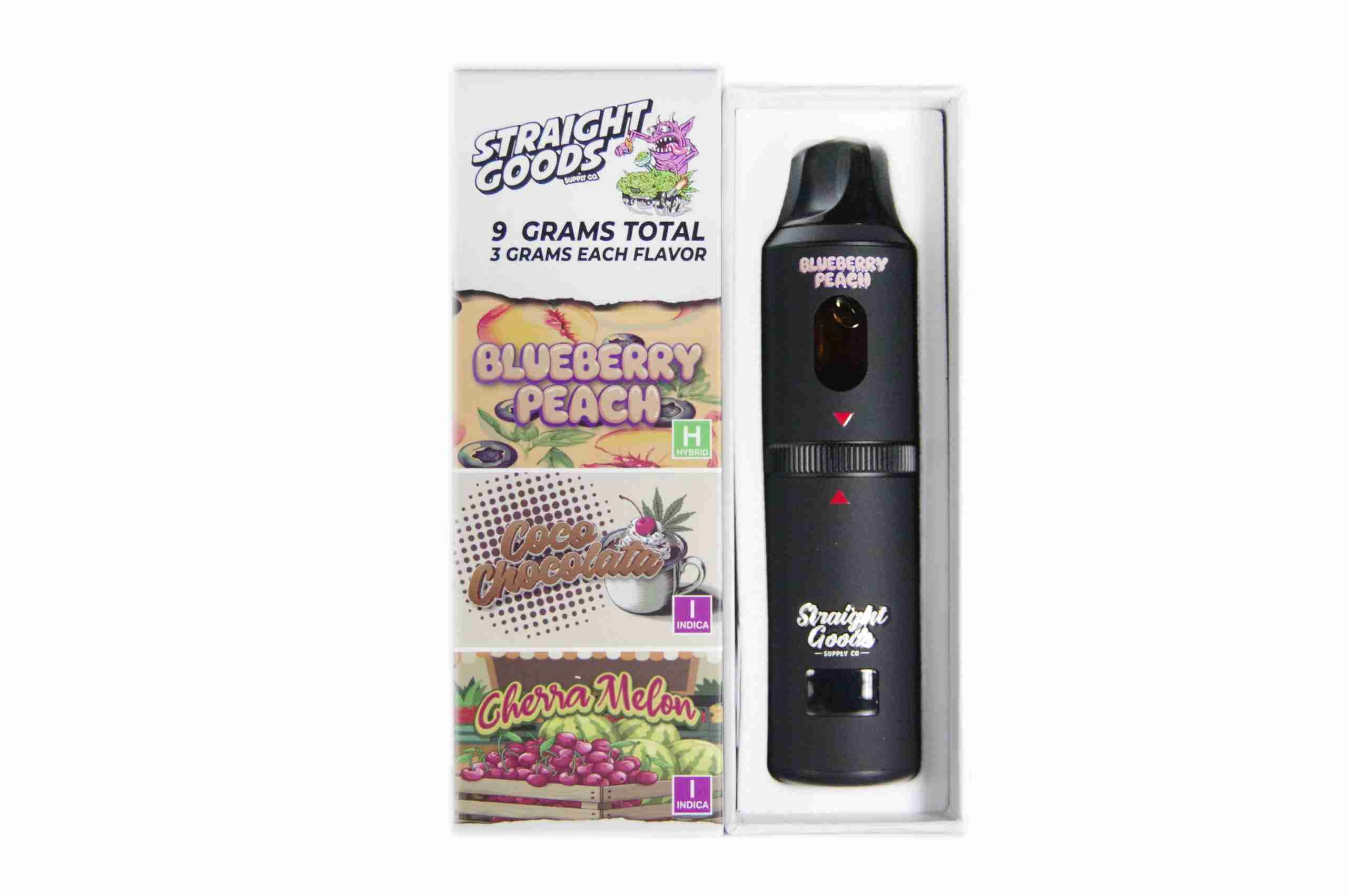 Straight Goods Triple Chamber Vape – Blueberry Peach + Coco Chocolata + Cherra Melon (3 Grams + 3 Grams + 3 Gram)